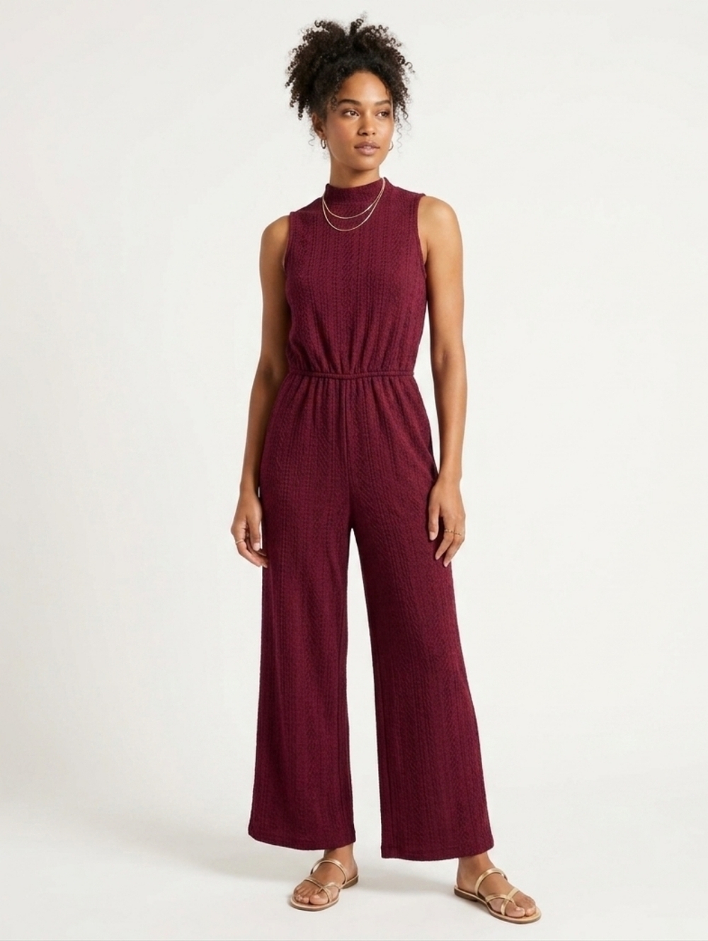 Max + Ash Burgundy Sleeveless Button-Back Lined Jumpsuit with Women’s Medium